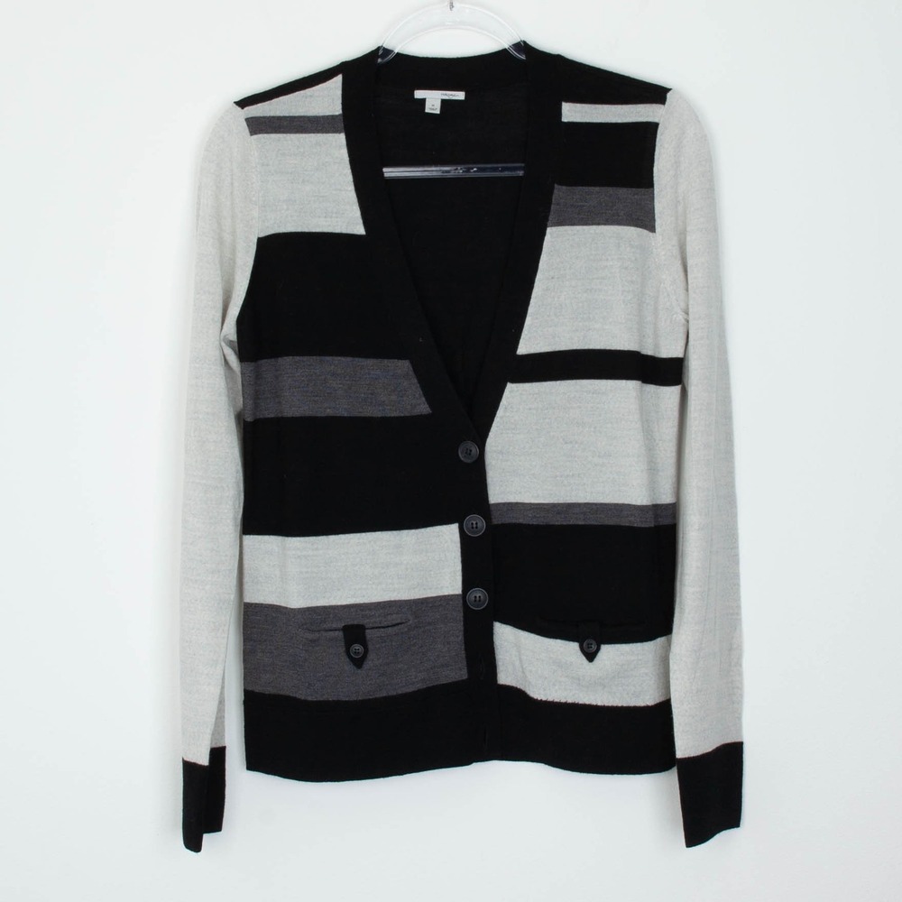 Halogen Womens Merino Wool Striped Cardigan Sweater Size M Academia Preppy  Work
